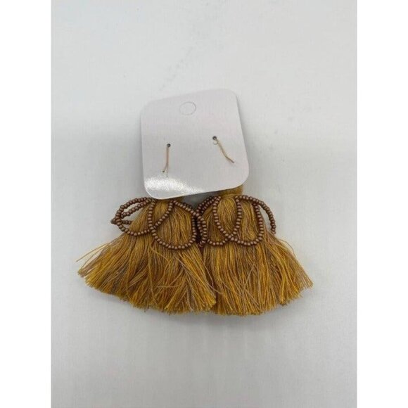 Bohemian Yellow Fringe Tassel Beaded Earrings Womens Long Dangle Drop Fashion - Picture 5 of 5